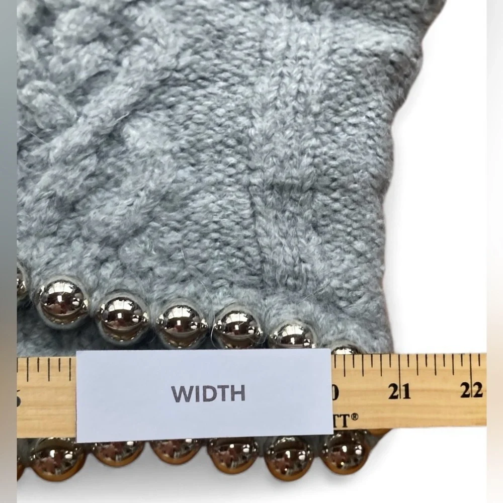 Zara Grey Cable‎ Knit Mock Neck Sweater Beaded Hem NWT Size Large - Picture 8 of 12